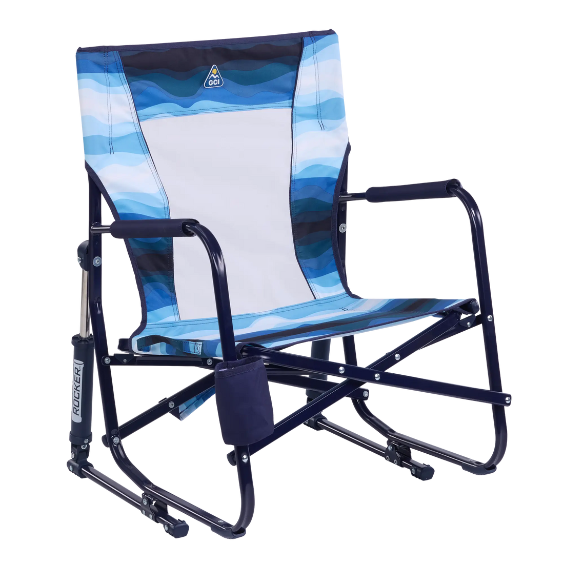 Luxury Camp Beach Rocker - Choice 712 - Patented Spring-Action Rocking Chair for Camping - Blue Beach Wave