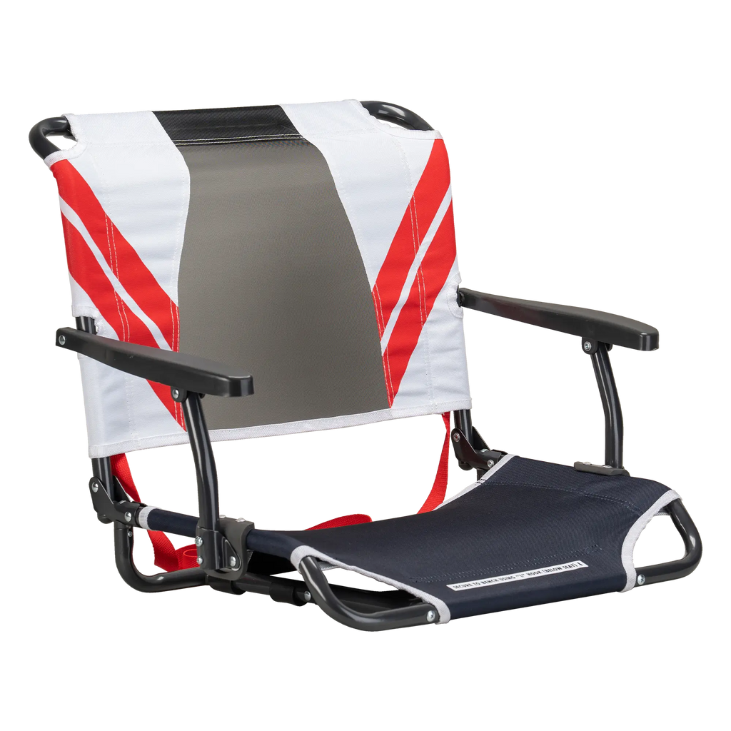 Ultra-Lightweight Big Comfort Stadium Chair with Armrests - Choice 465 - Lightweight Folding Bleacher Chair with Cushioning - Indigo/White/Red