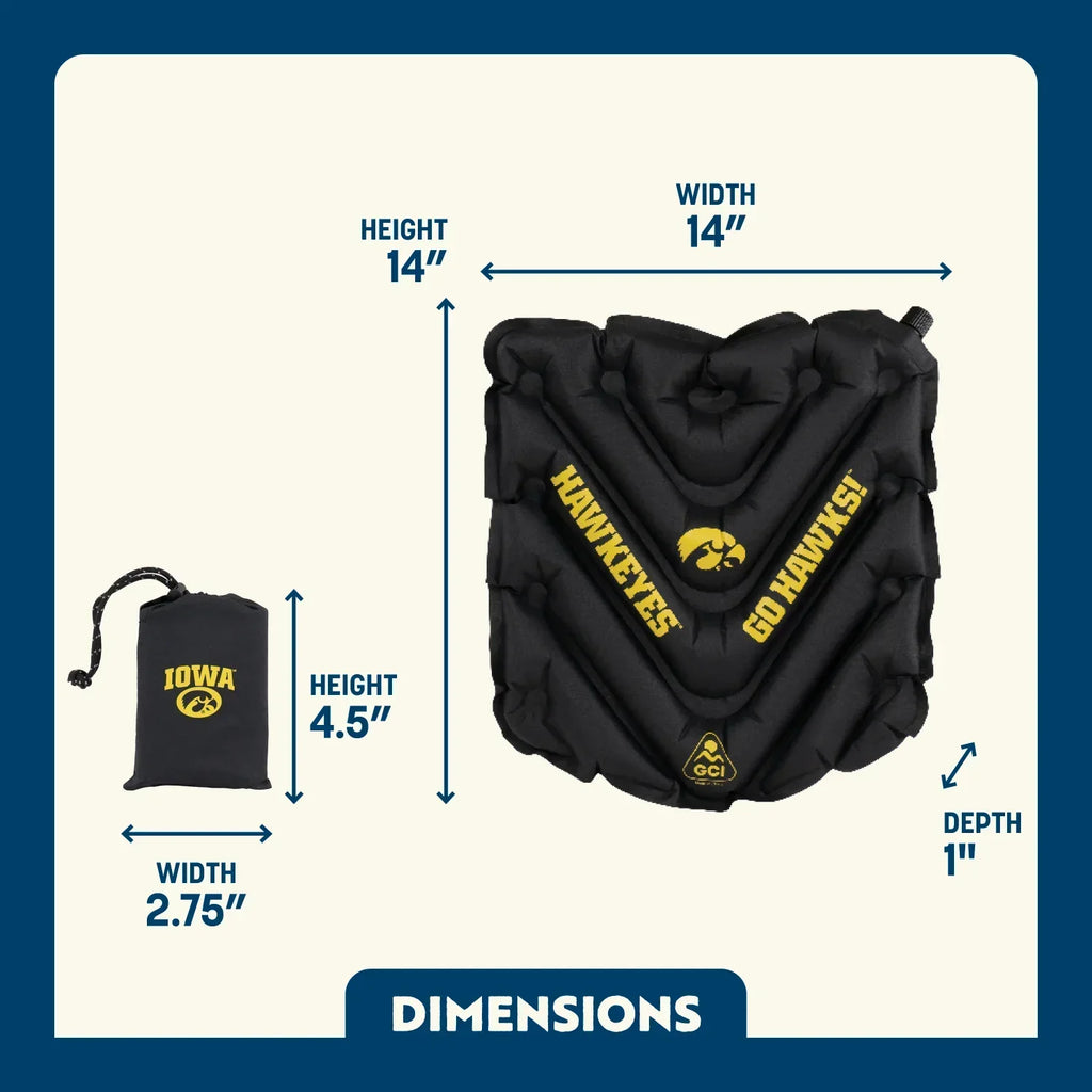 Secure-Hook College V Seat Inflatable Stadium Cushion - Iowa Hawkeyes - Choice 157 - Lightweight Folding Bleacher Chair with Cushioning Detail