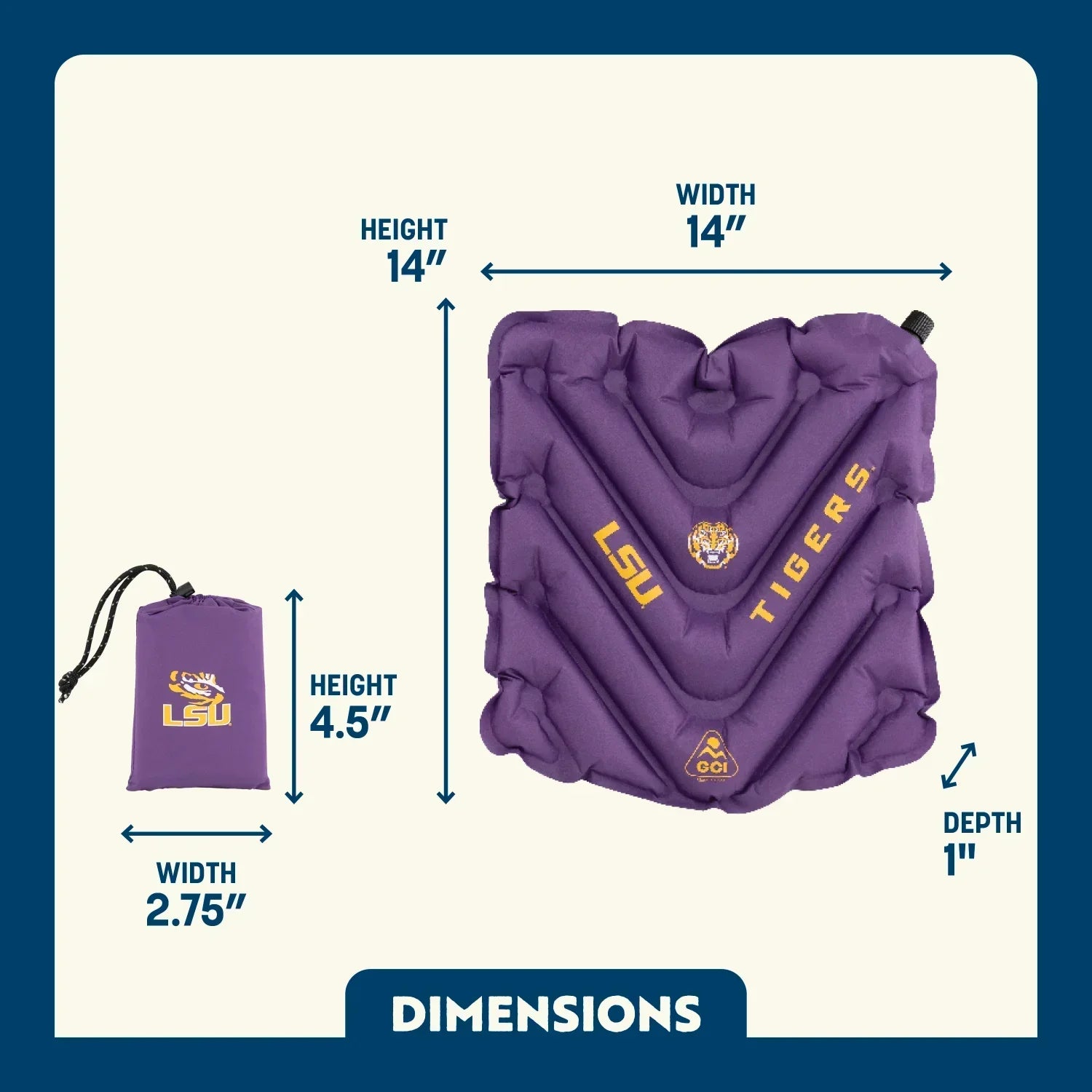 Secure-Hook College V Seat Inflatable Stadium Cushion - LSU Tigers - Choice 762 - Ergonomic Portable Stadium Seat for Sports Events Detail