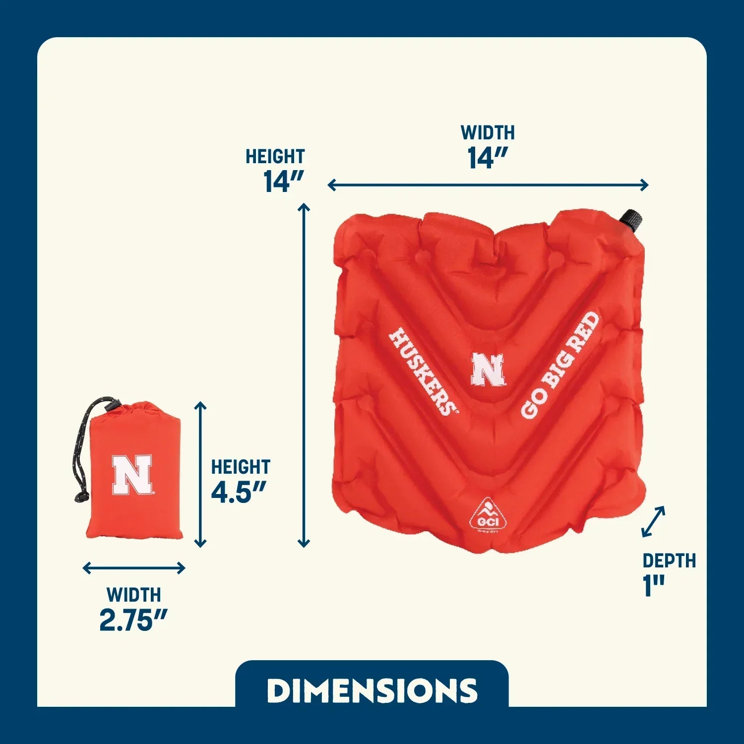 Bleacher-Friendly College V Seat Inflatable Stadium Cushion - Nebraska Cornhuskers - Choice 277 - Lightweight Folding Bleacher Chair with Cushioning Detail