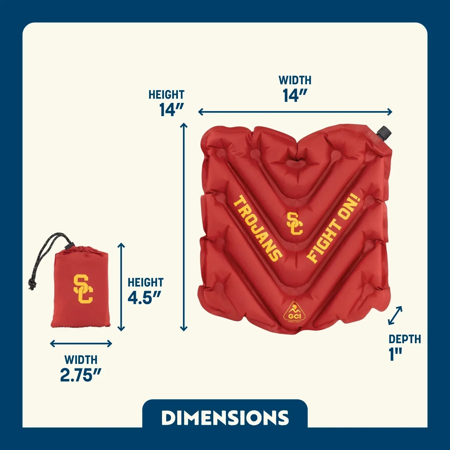 Ultra-Lightweight College V Seat Inflatable Stadium Cushion - USC Trojans - Choice 523 - Bleacher-Friendly Stadium Chair with Back Support Detail