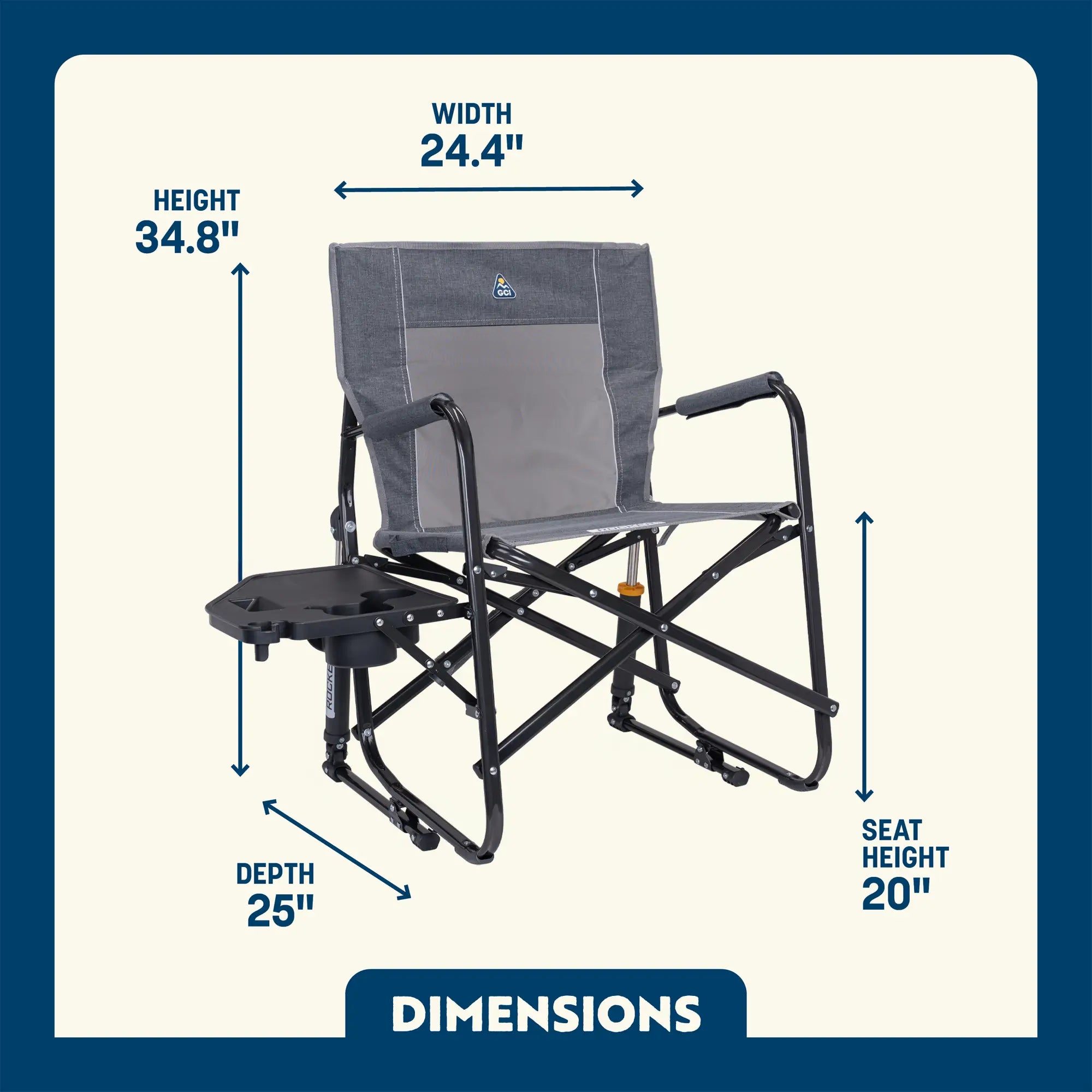Premium All-Weather Freestyle Rocker with Side Table - Choice 853 - Freestyle Rocker Portable Outdoor Folding Chair Detail