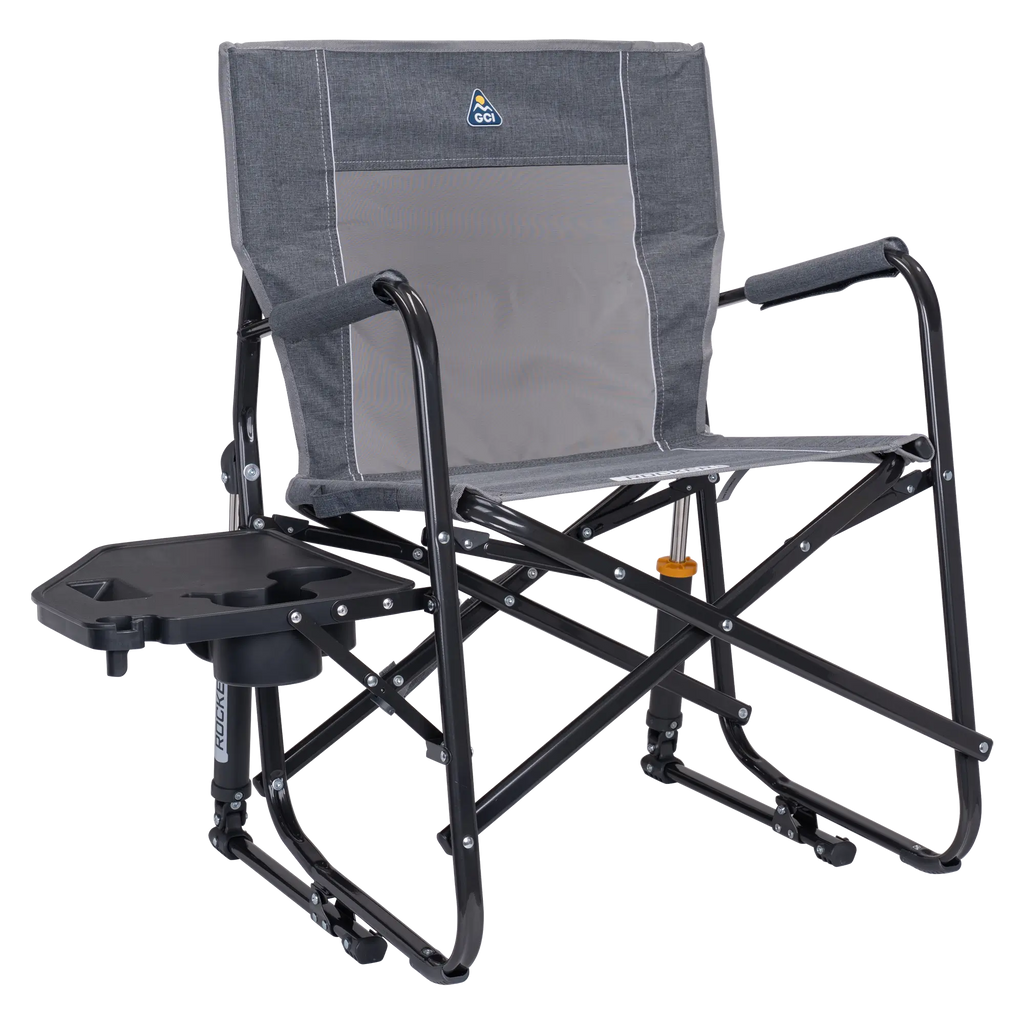 Premium All-Weather Freestyle Rocker with Side Table - Choice 853 - Freestyle Rocker Portable Outdoor Folding Chair - Heathered Pewter