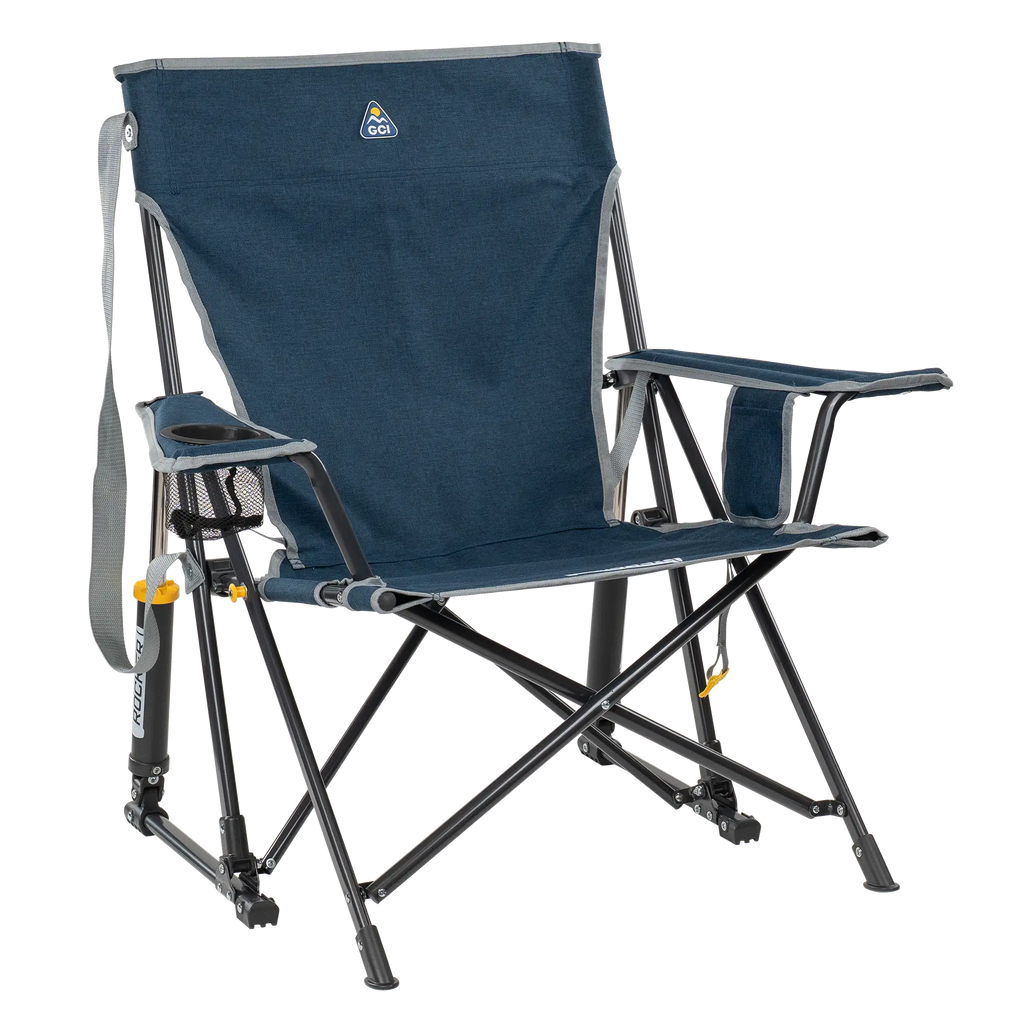 Luxury Camp Kickback Rocker - Choice 345 - Freestyle Rocker Portable Outdoor Folding Chair - Heathered Indigo