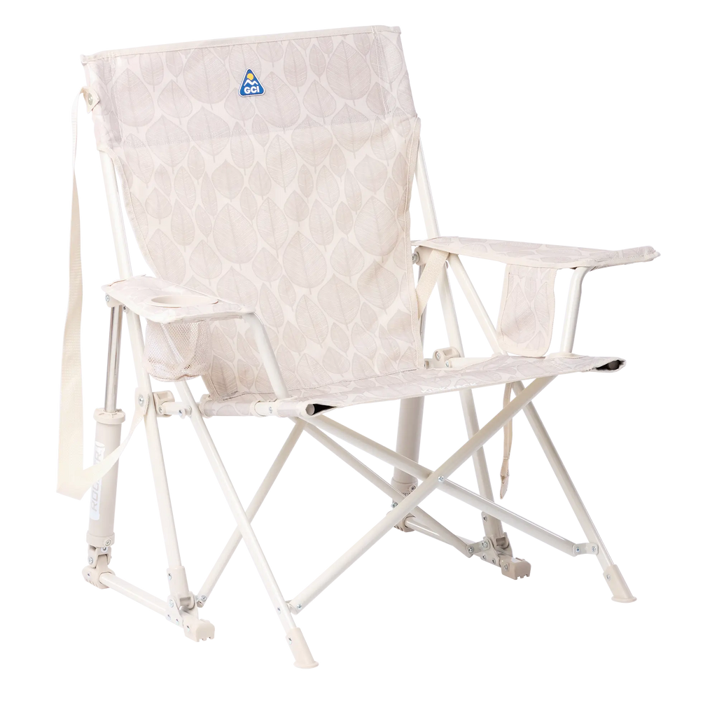 Luxury Camp Kickback Rocker - Choice 345 - Freestyle Rocker Portable Outdoor Folding Chair - Soft Neutral Leaf