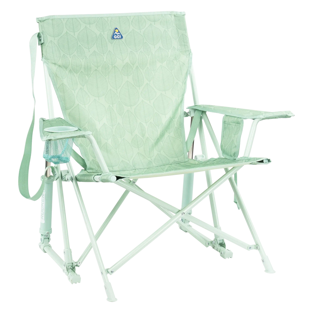 Luxury Camp Kickback Rocker - Choice 345 - Freestyle Rocker Portable Outdoor Folding Chair - Pastel Green Leaf