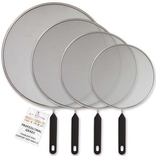 Classic U.S. Kitchen Supply 4-Piece Stainless Steel Splatter Guard Set (13", for Daily Use