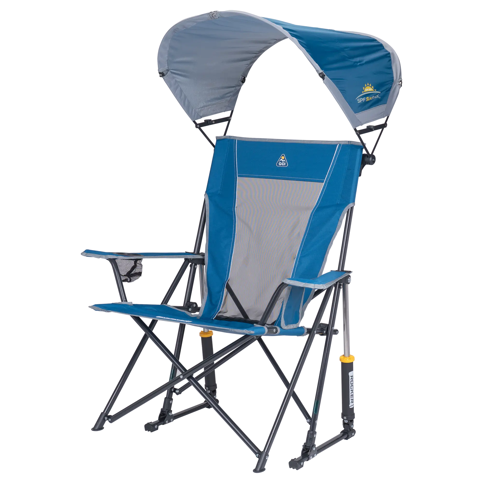 Patented Spring-Action SunShade Rocker - Choice 550 - Heavy-Duty Kickback Rocker with Beverage Holder Detail