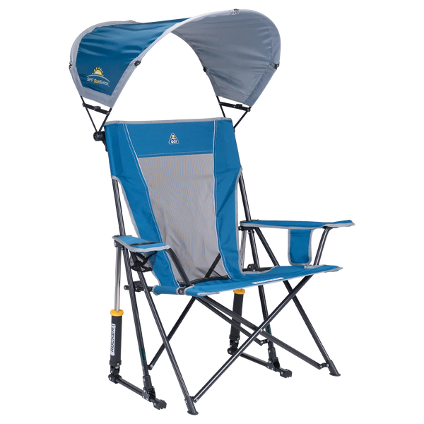 Patented Spring-Action SunShade Rocker - Choice 550 - Heavy-Duty Kickback Rocker with Beverage Holder - Neptune Blue