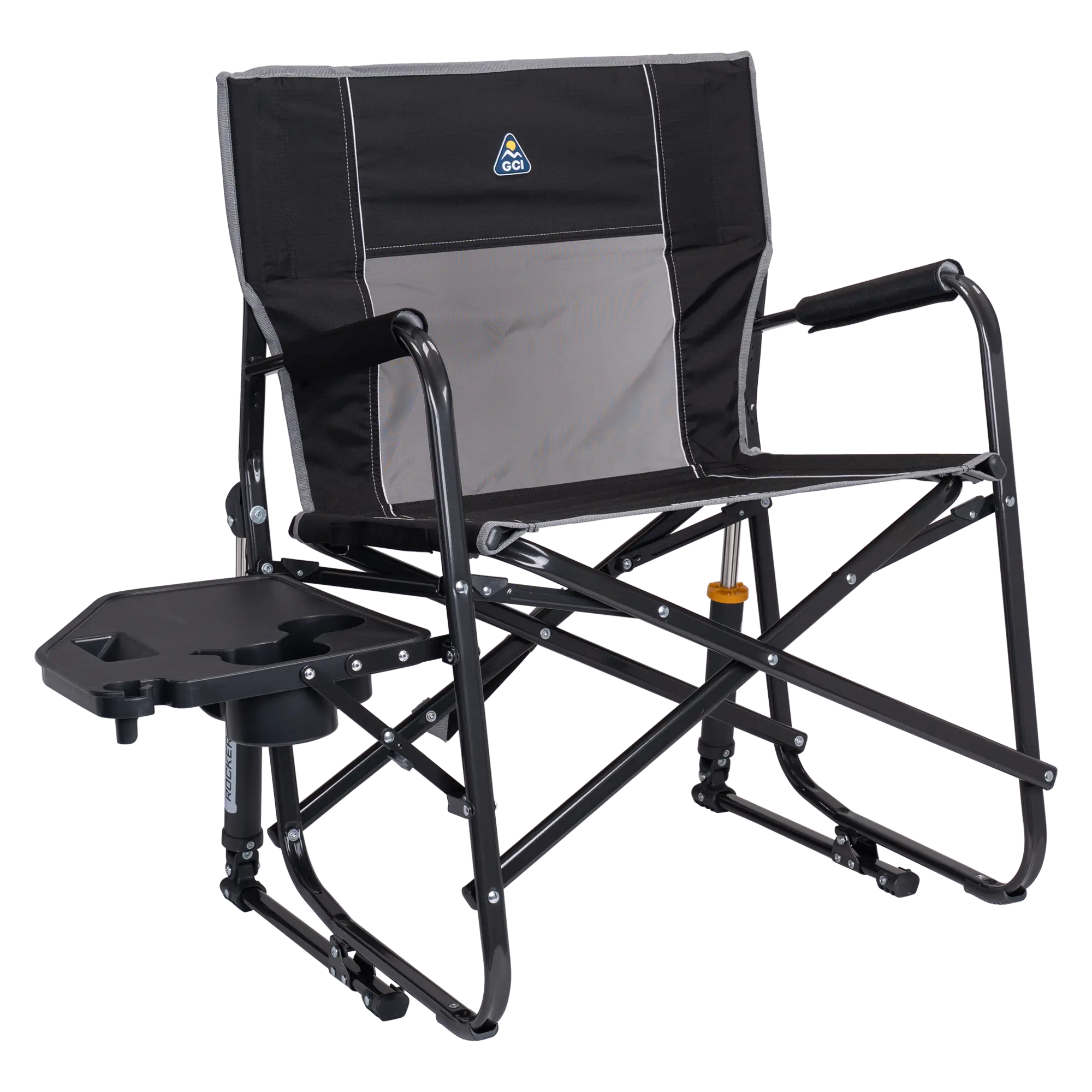Luxury Camp Freestyle Rocker XL with Side Table - Choice 836 - Heavy-Duty Kickback Rocker with Beverage Holder - Black
