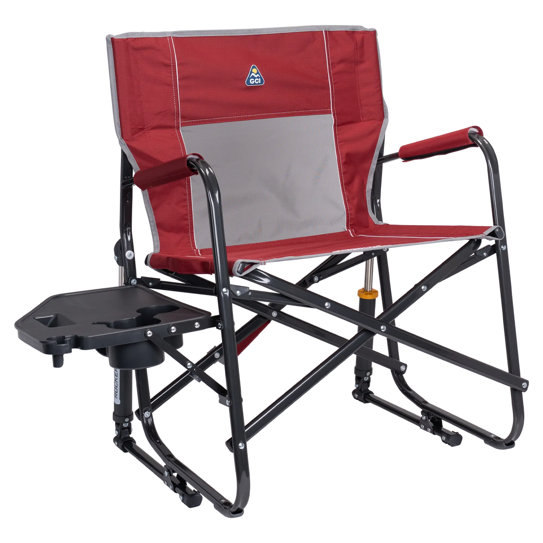 Luxury Camp Freestyle Rocker XL with Side Table - Choice 836 - Heavy-Duty Kickback Rocker with Beverage Holder - Cinnamon