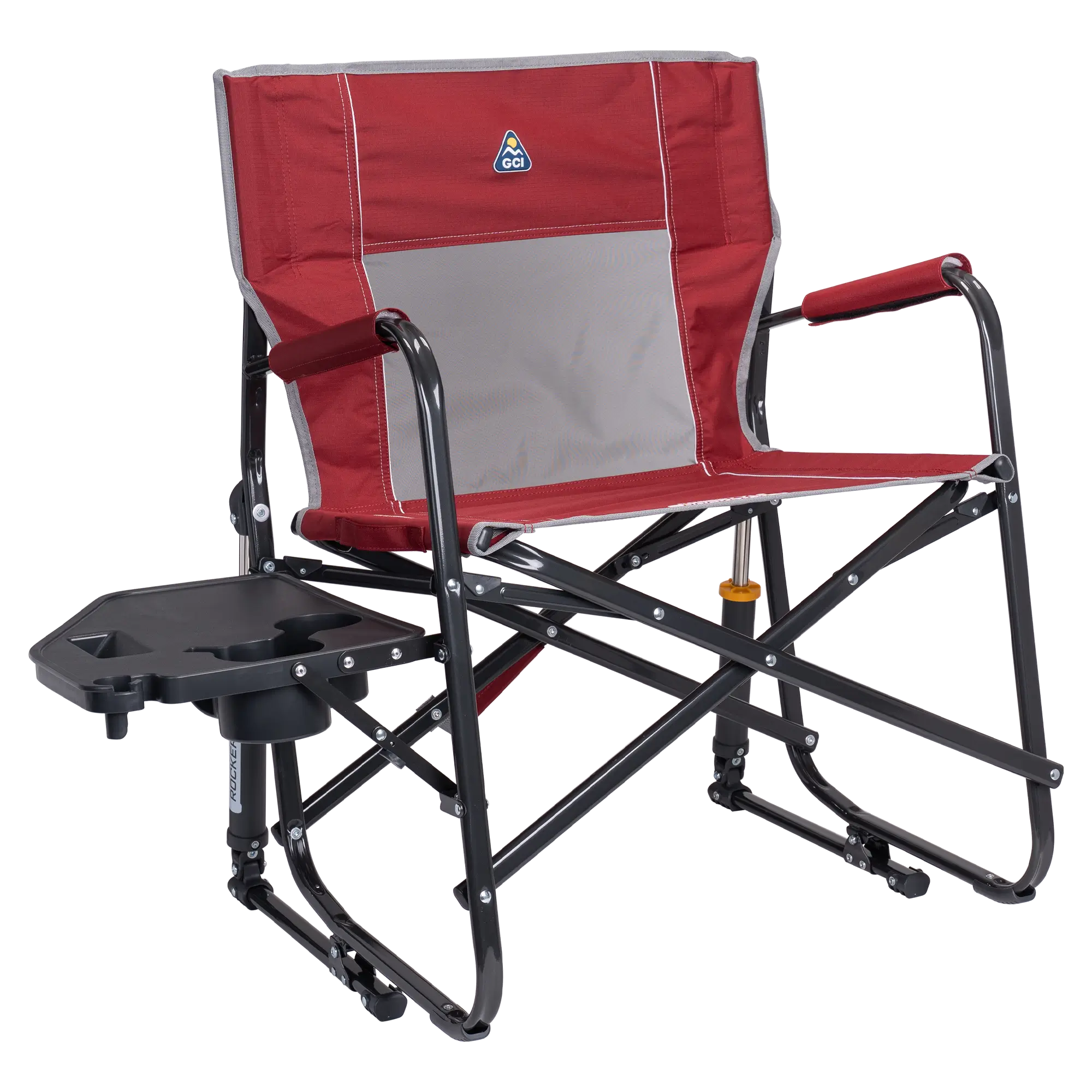 Luxury Camp Freestyle Rocker XL with Side Table - Choice 836 - Heavy-Duty Kickback Rocker with Beverage Holder - Cinnamon