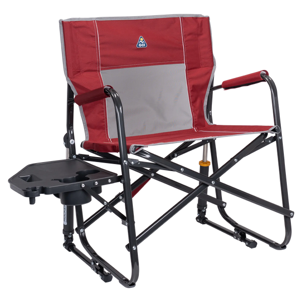 Luxury Camp Freestyle Rocker XL with Side Table - Choice 836 - Heavy-Duty Kickback Rocker with Beverage Holder - Cinnamon