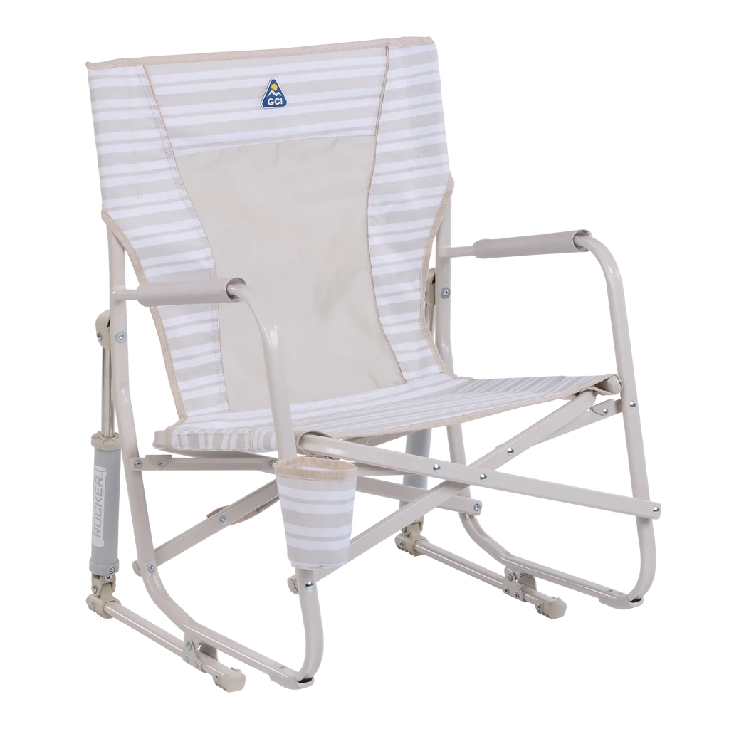 Luxury Camp Beach Rocker - Choice 712 - Patented Spring-Action Rocking Chair for Camping - Neutral Stripe