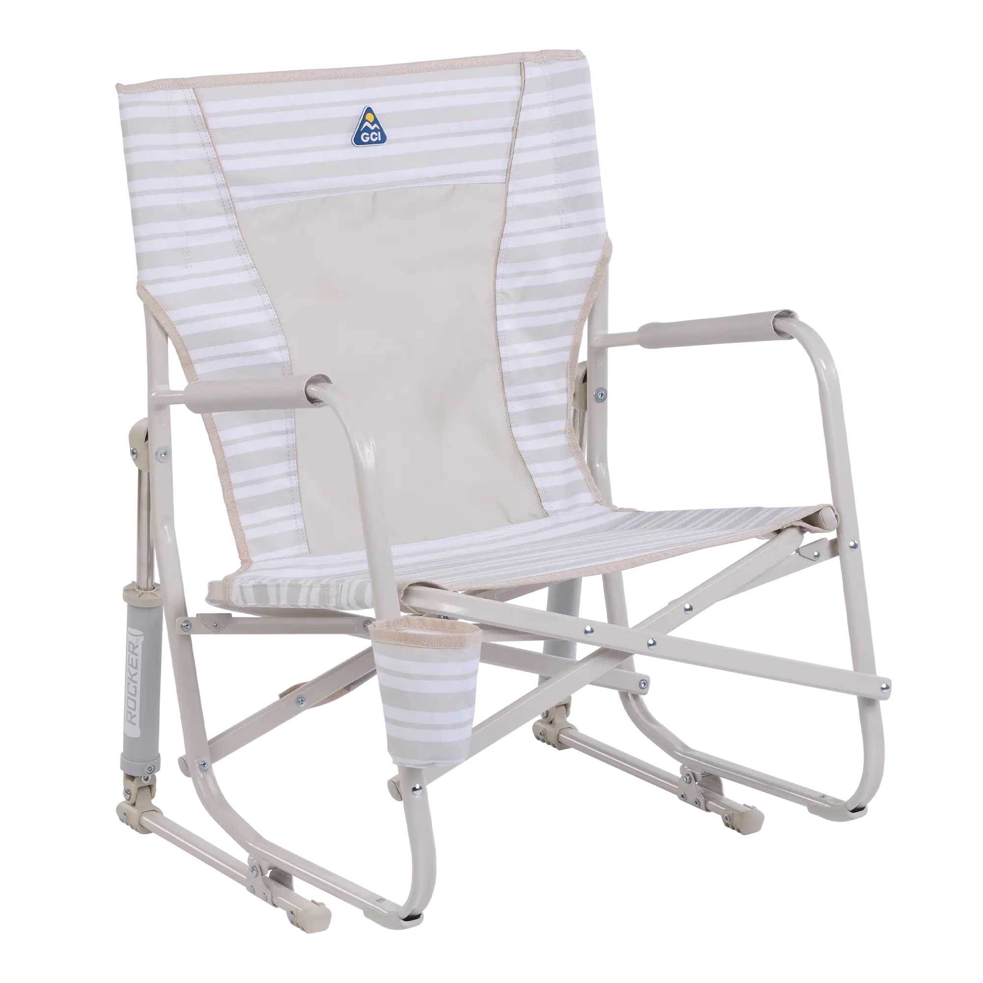 Luxury Camp Beach Rocker - Choice 712 - Patented Spring-Action Rocking Chair for Camping - Neutral Stripe