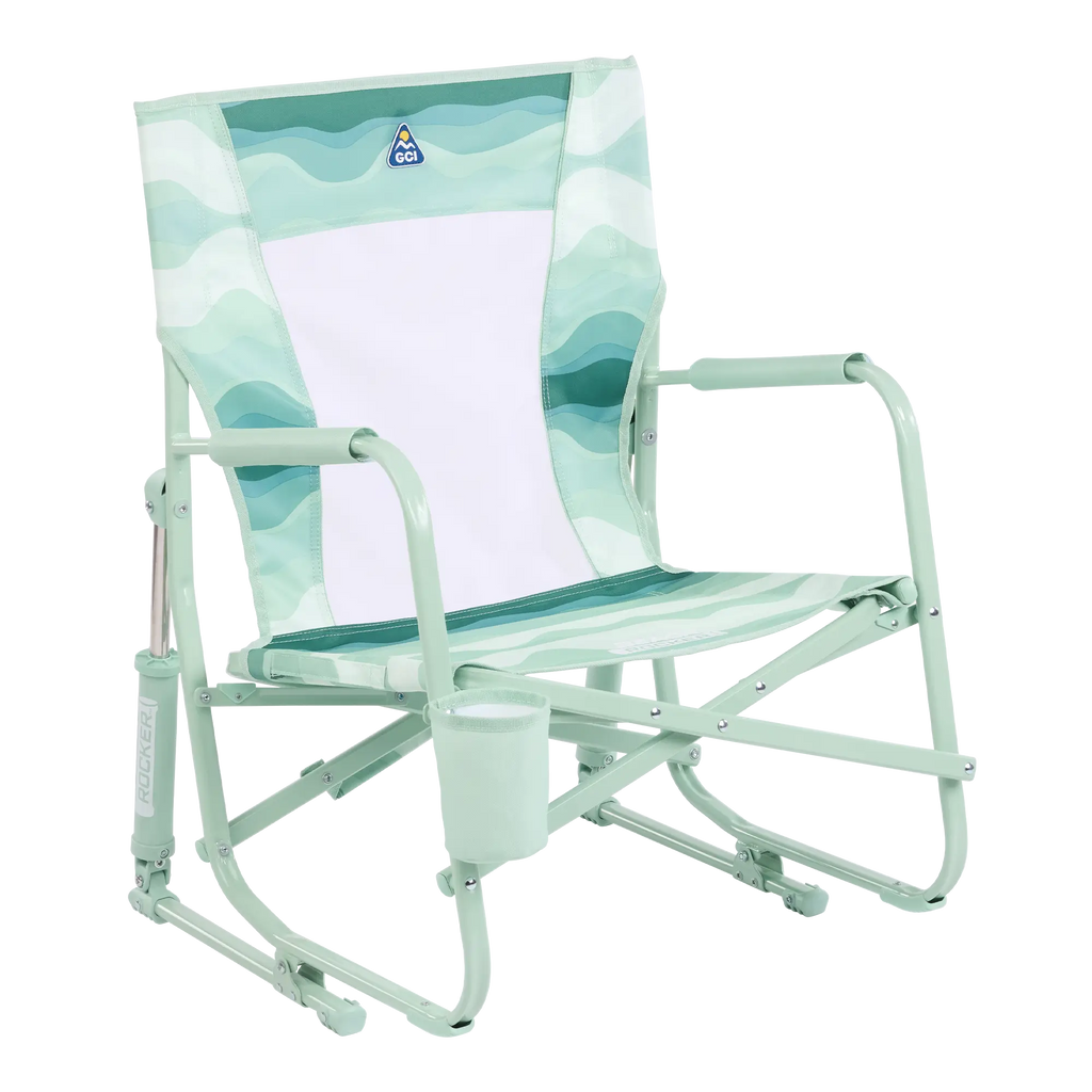 Luxury Camp Beach Rocker - Choice 712 - Patented Spring-Action Rocking Chair for Camping - Green Beach Wave