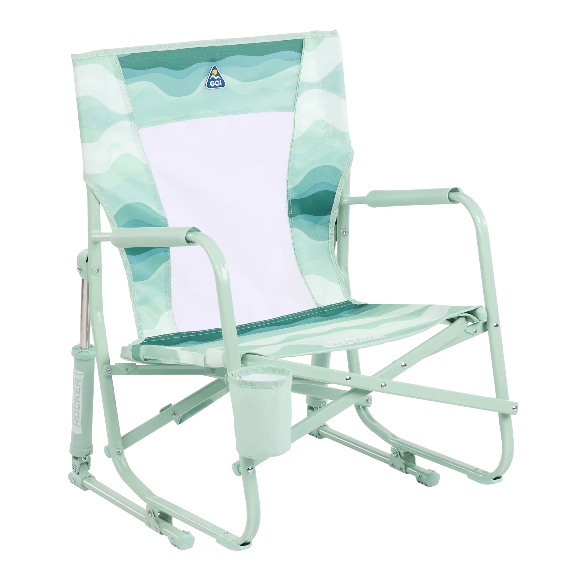 Luxury Camp Beach Rocker - Choice 712 - Patented Spring-Action Rocking Chair for Camping - Green Beach Wave