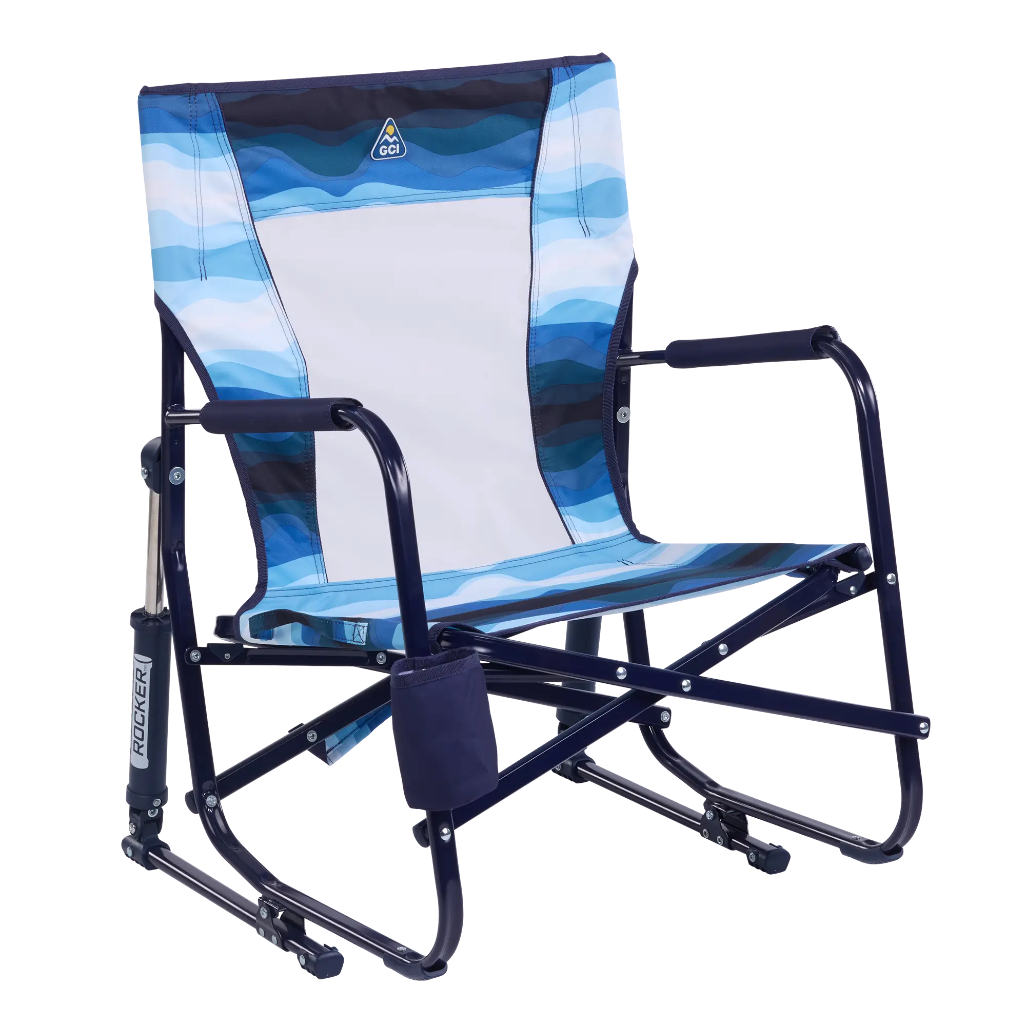 Luxury Camp Beach Rocker - Choice 712 - Patented Spring-Action Rocking Chair for Camping - Blue Beach Wave