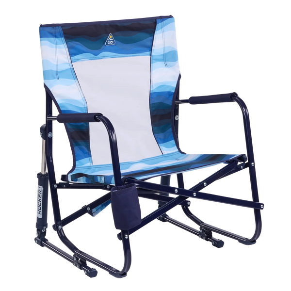 Luxury Camp Beach Rocker - Choice 712 - Patented Spring-Action Rocking Chair for Camping - Blue Beach Wave