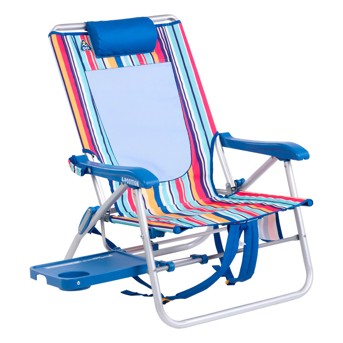 Low-Profile Big Surf with Slide Table - Choice 334 - Rust-Resistant Aluminum Sand-Friendly Lounge Chair - Multi Stripe