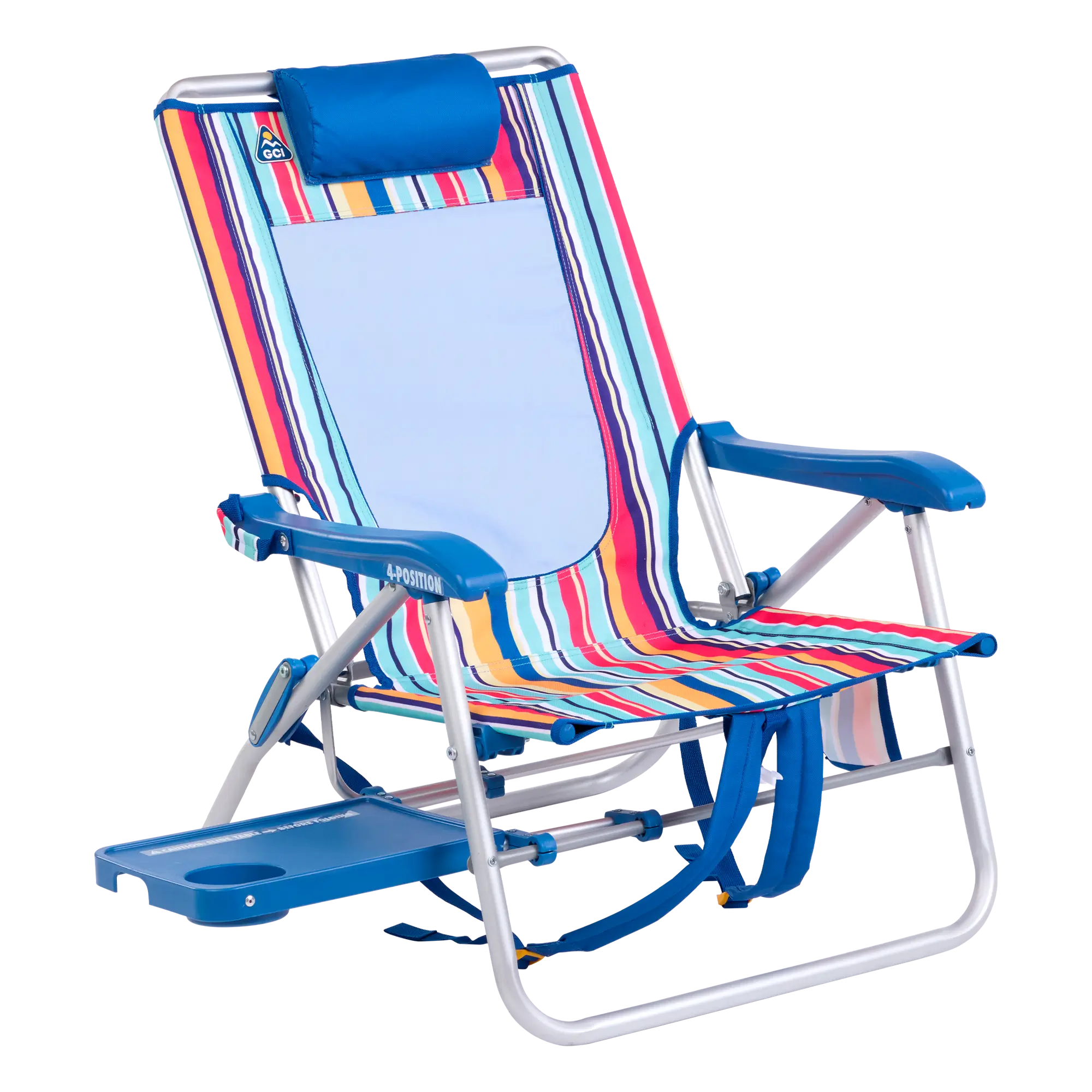 Low-Profile Big Surf with Slide Table - Choice 334 - Rust-Resistant Aluminum Sand-Friendly Lounge Chair - Multi Stripe