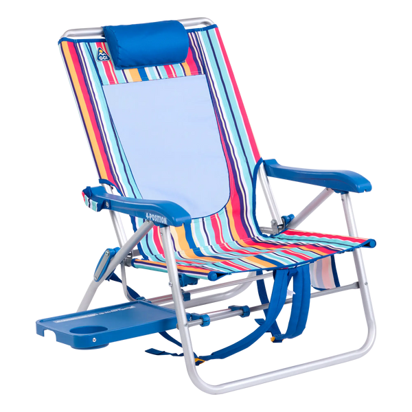 Low-Profile Big Surf with Slide Table - Choice 334 - Rust-Resistant Aluminum Sand-Friendly Lounge Chair - Multi Stripe