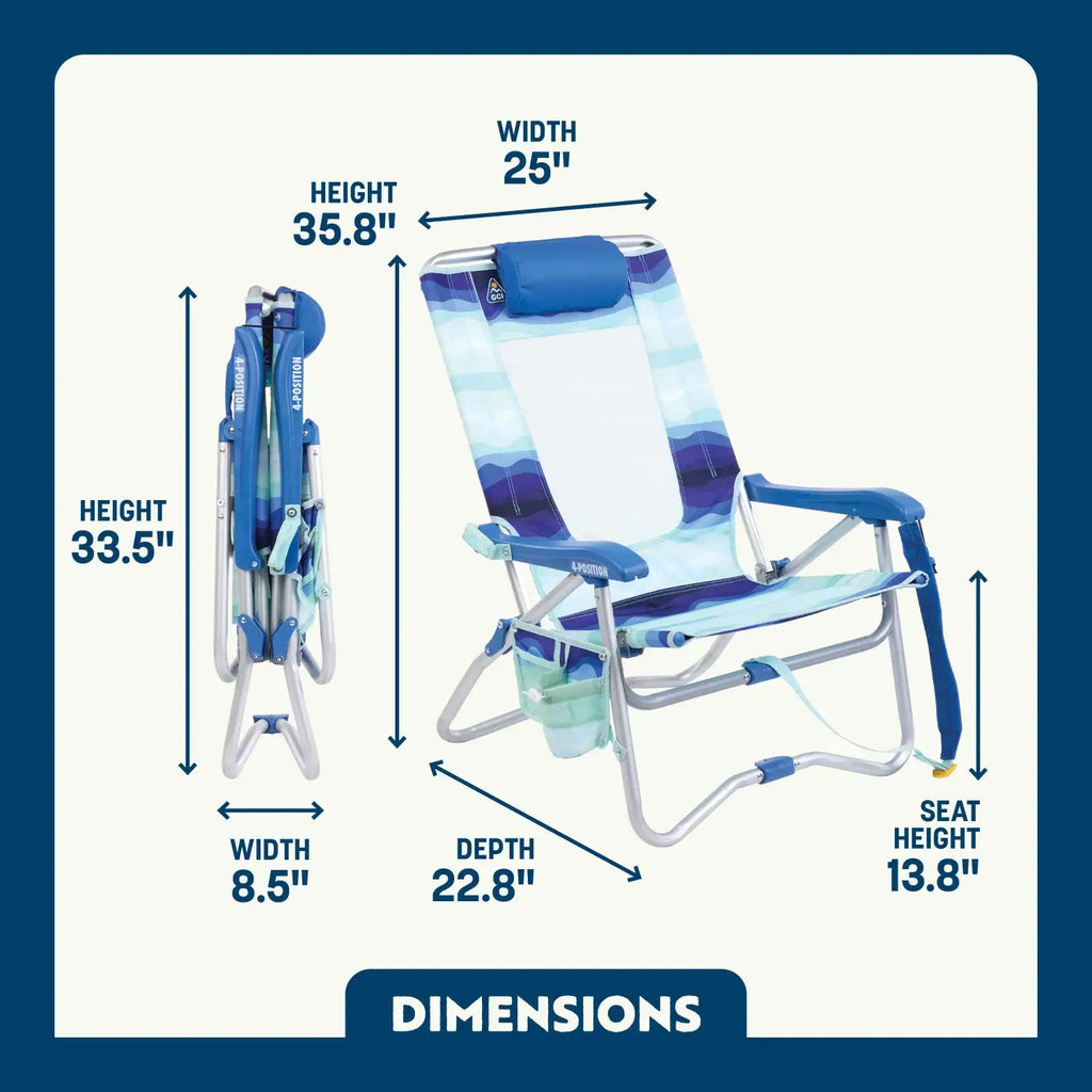 Reclining Beach Bi-Fold Beach Chair - Choice 601 - Low-Profile Reclining Beach Chair with Backpack Straps Detail