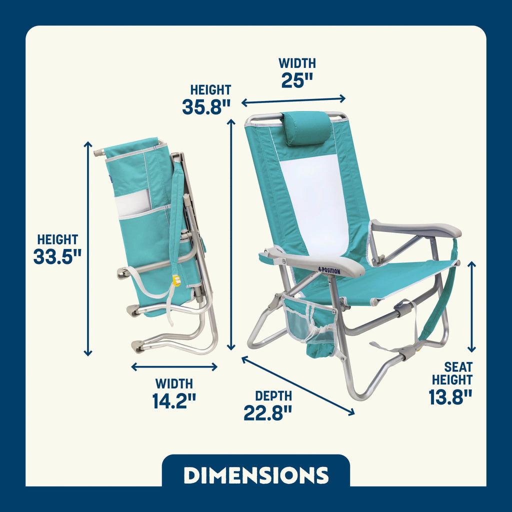 Reclining Beach Bi-Fold Beach Chair - Choice 601 - Low-Profile Reclining Beach Chair with Backpack Straps Detail