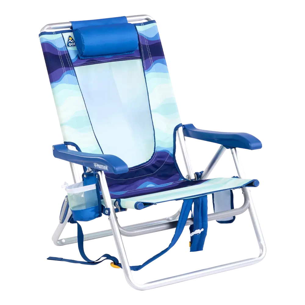 Low-Profile Backpack Beach Chair - Choice 709 - Portable Heavy-Duty Low Boy Chair for Ocean Side - Wave
