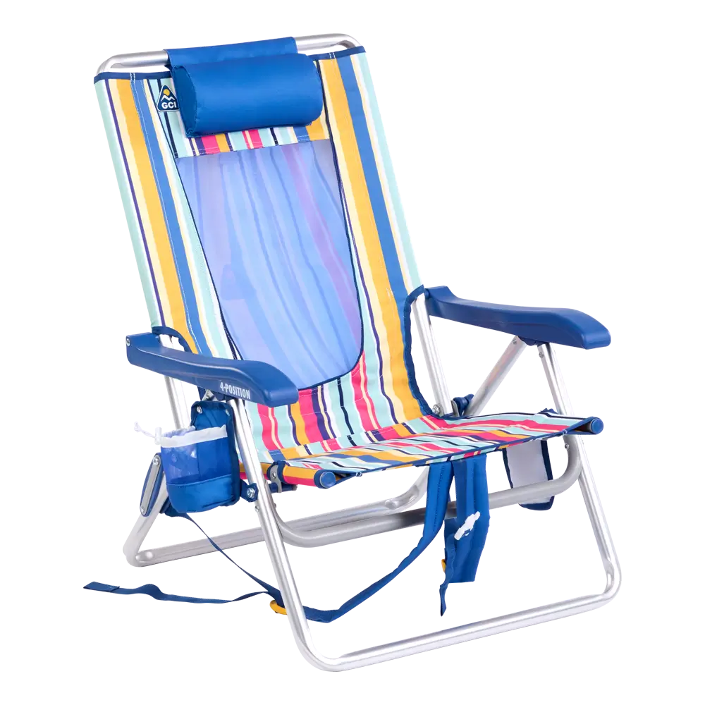 Low-Profile Backpack Beach Chair - Choice 709 - Portable Heavy-Duty Low Boy Chair for Ocean Side - Multi Stripe