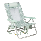 Low-Profile Backpack Beach Chair - Choice 709 - Portable Heavy-Duty Low Boy Chair for Ocean Side - Floral Pastel Green