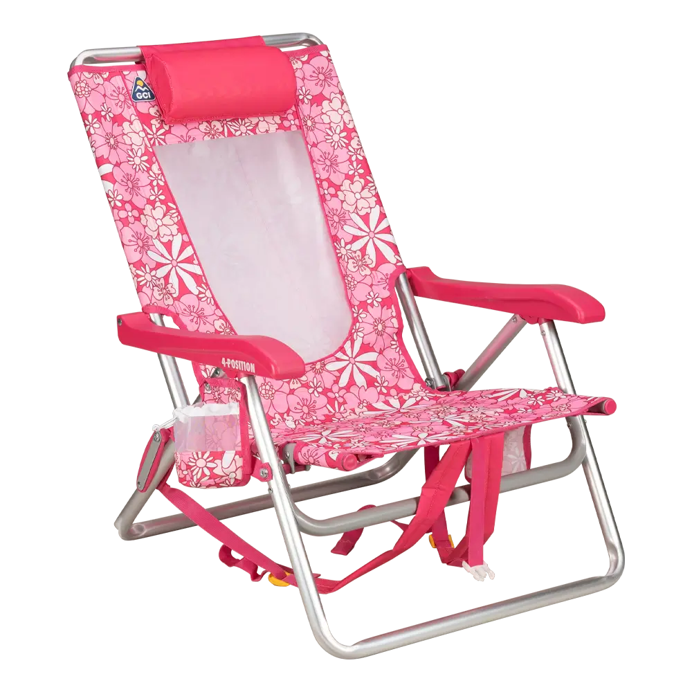 Low-Profile Backpack Beach Chair - Choice 709 - Portable Heavy-Duty Low Boy Chair for Ocean Side - Floral Sport Pink
