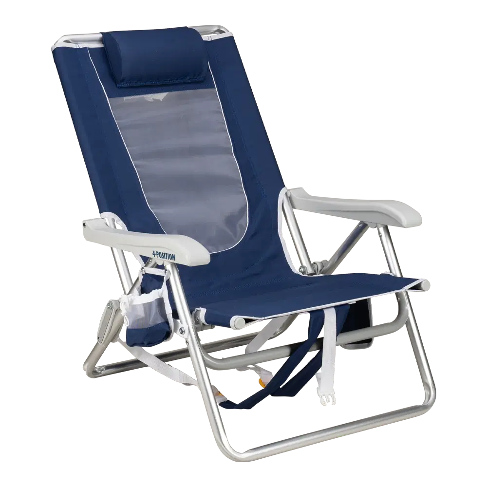 Low-Profile Backpack Beach Chair - Choice 709 - Portable Heavy-Duty Low Boy Chair for Ocean Side - Nautical Blue