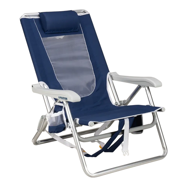 Low-Profile Backpack Beach Chair - Choice 709 - Portable Heavy-Duty Low Boy Chair for Ocean Side - Nautical Blue