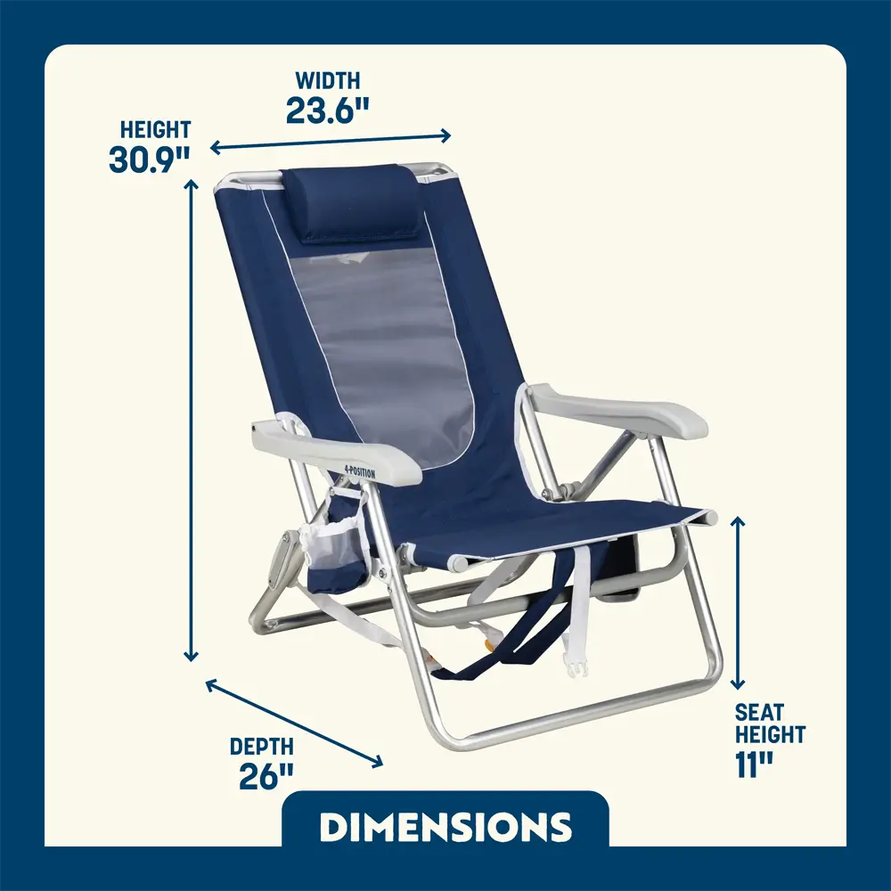Low-Profile Backpack Beach Chair - Choice 709 - Portable Heavy-Duty Low Boy Chair for Ocean Side Detail