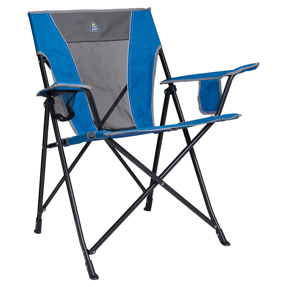 Micro-Folding Comfort Quad Chair - Choice 989 - Pico Compact Folding Camp Chair with Carry Bag - Heathered Royal