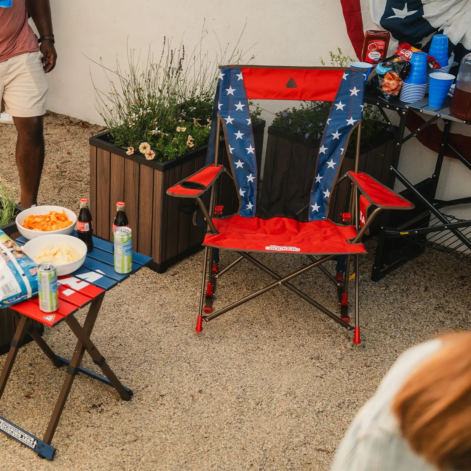 Premium All-Weather Comfort Pro Rocker - USA Anniversary Deluxe - Choice 424 - Patented Spring-Action Rocking Chair for Camping Detail