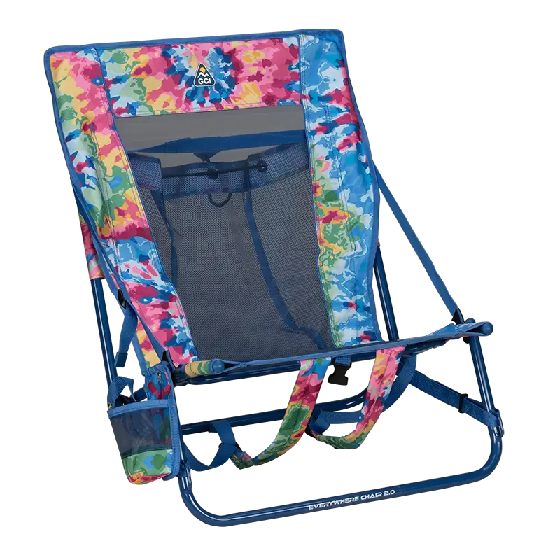 Backpack Travel Everywhere Chair 2 - Choice 656 - Portable Heavy-Duty Low Boy Chair for Ocean Side - Tie Dye
