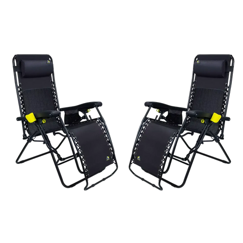 Backpack Travel Freeform Zero Gravity Lounger Bundle - Choice 507 - Multi-Position Outdoor Beach Chair with Pillow - Black