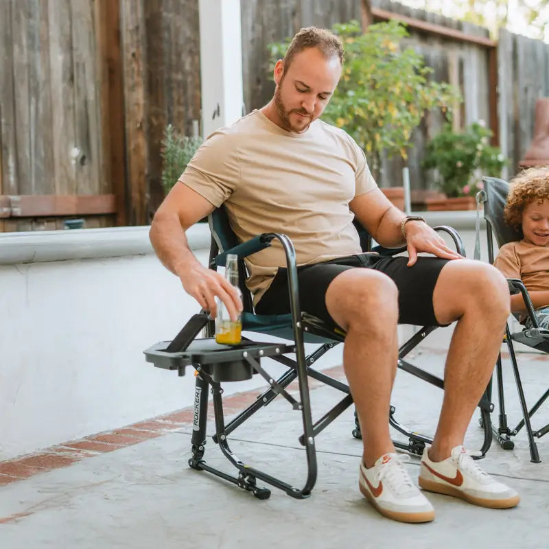Premium All-Weather Freestyle Rocker with Side Table - Choice 853 - Freestyle Rocker Portable Outdoor Folding Chair Detail