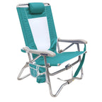 Reclining Beach Bi-Fold Beach Chair - Choice 601 - Low-Profile Reclining Beach Chair with Backpack Straps - Seafoam