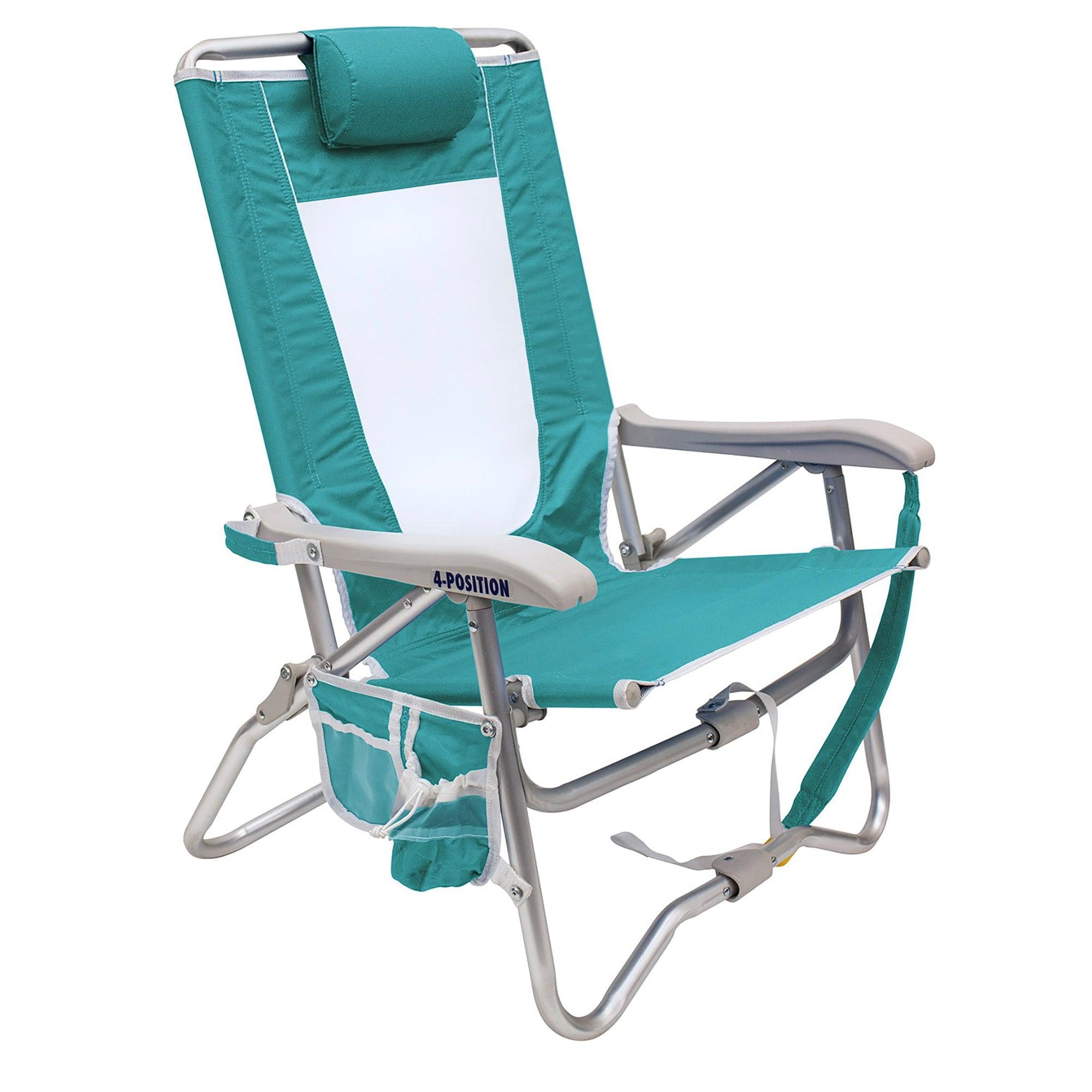 Reclining Beach Bi-Fold Beach Chair - Choice 601 - Low-Profile Reclining Beach Chair with Backpack Straps - Seafoam