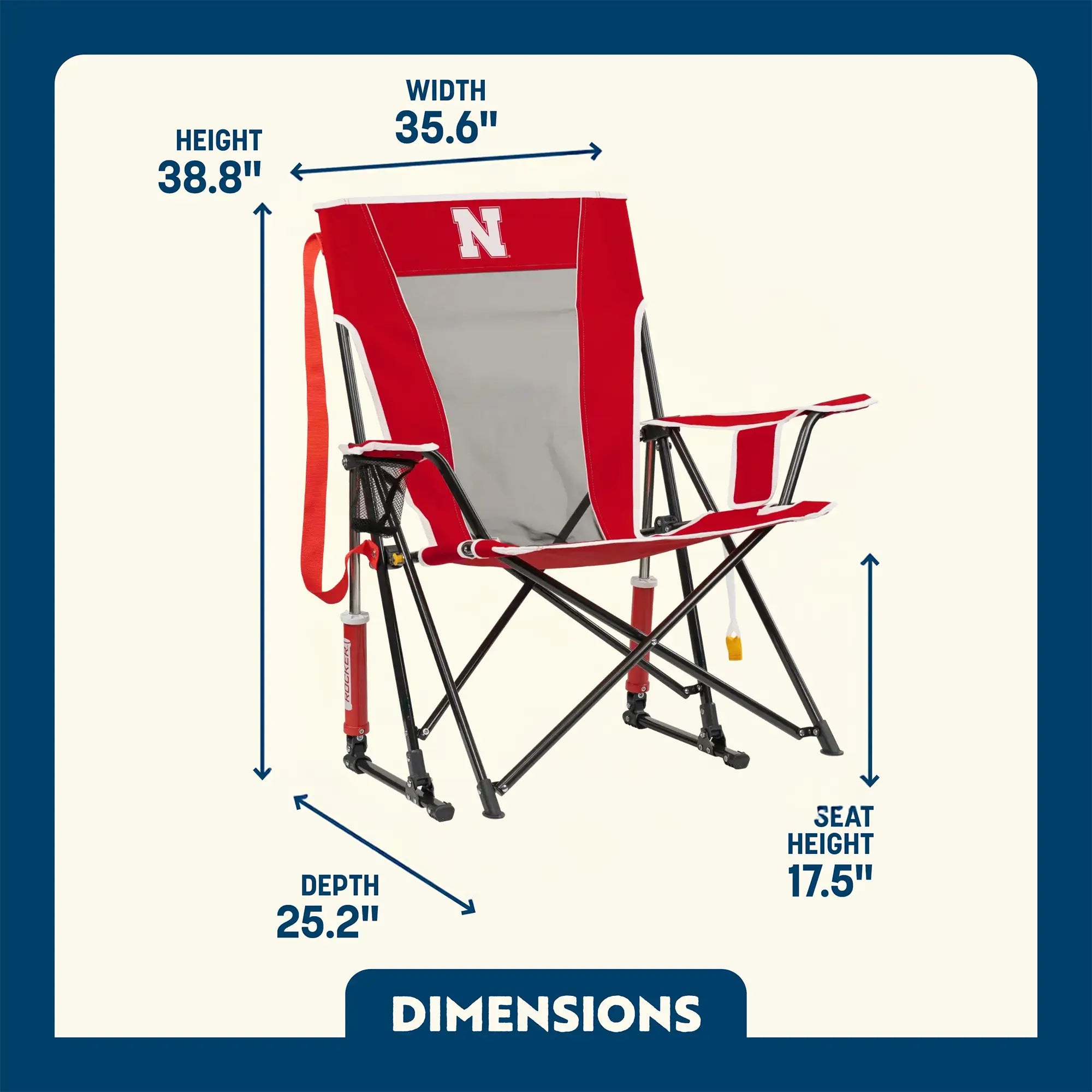 Heavy-Duty Freestyle College Comfort Pro Rocker - Nebraska Cornhuskers - Choice 161 - Heavy-Duty Kickback Rocker with Beverage Holder Detail