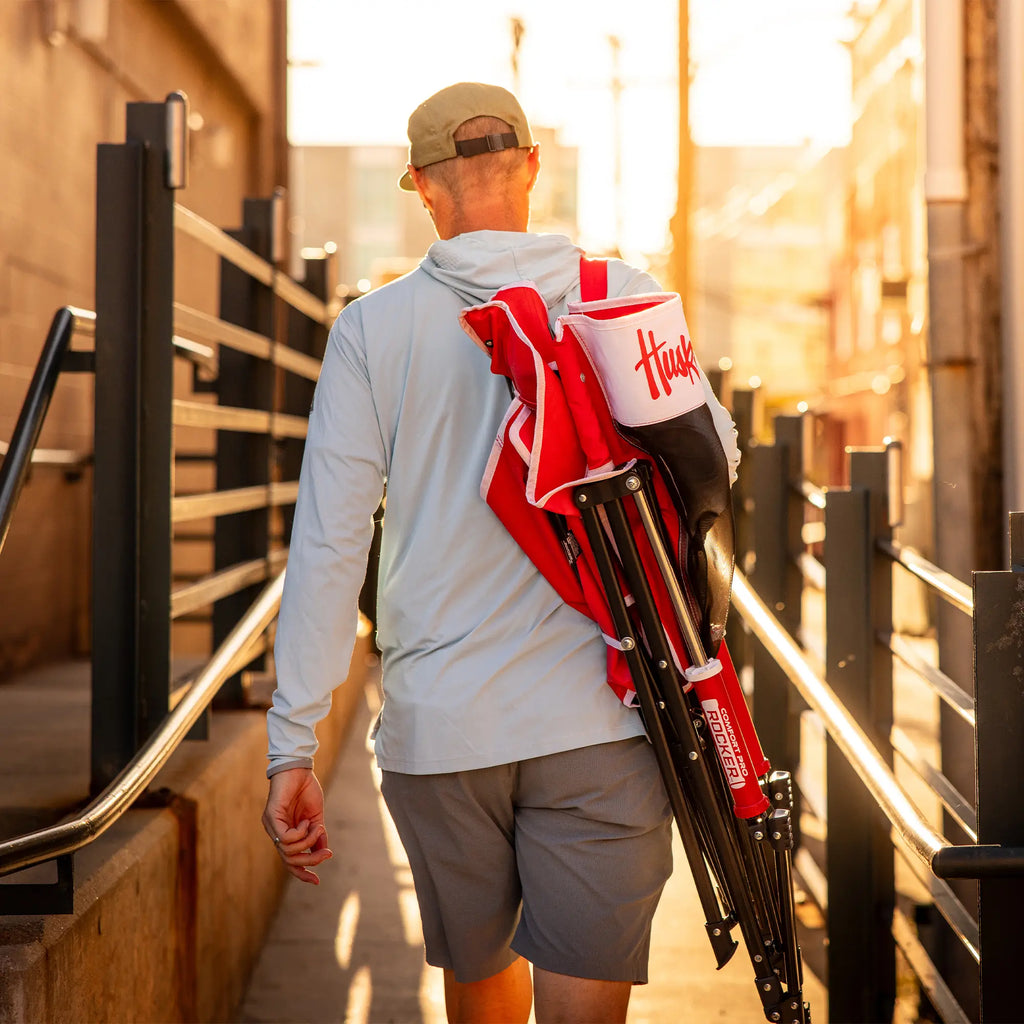 Heavy-Duty Freestyle College Comfort Pro Rocker - Nebraska Cornhuskers - Choice 161 - Heavy-Duty Kickback Rocker with Beverage Holder Detail