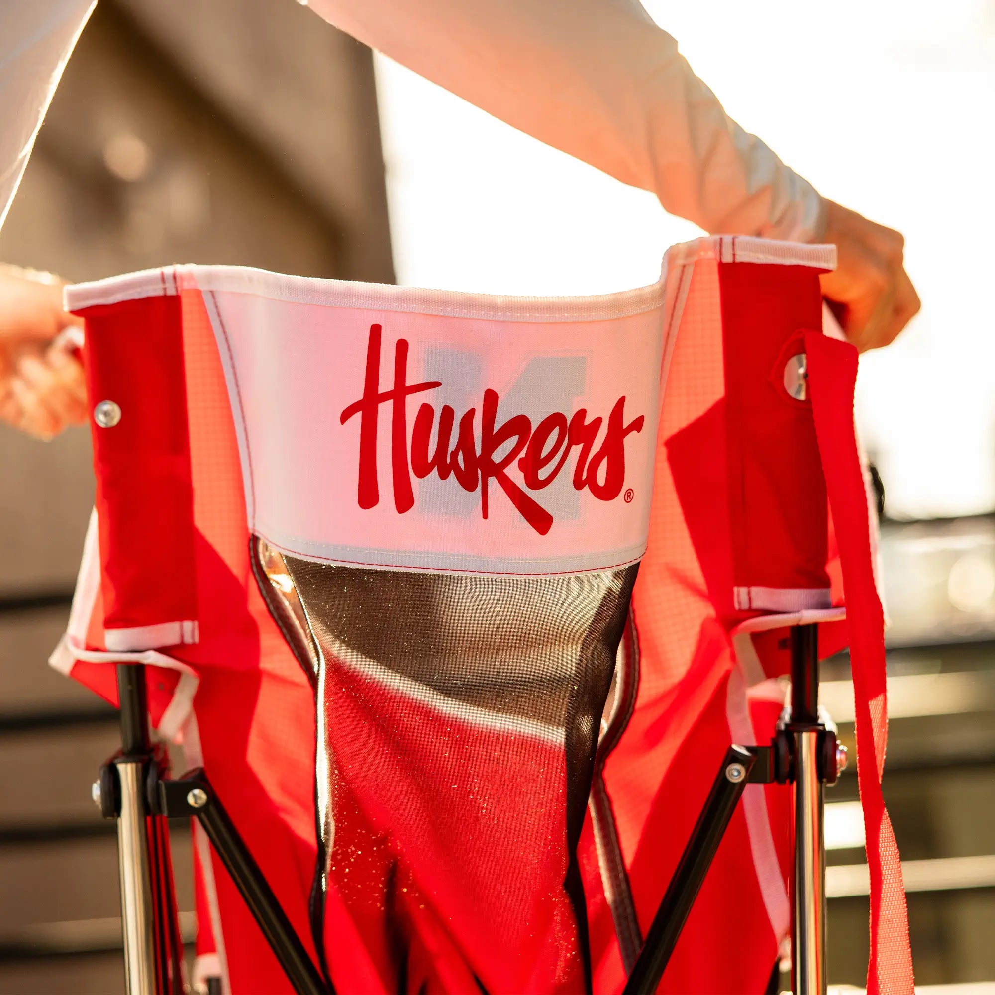 Heavy-Duty Freestyle College Comfort Pro Rocker - Nebraska Cornhuskers - Choice 161 - Heavy-Duty Kickback Rocker with Beverage Holder Detail