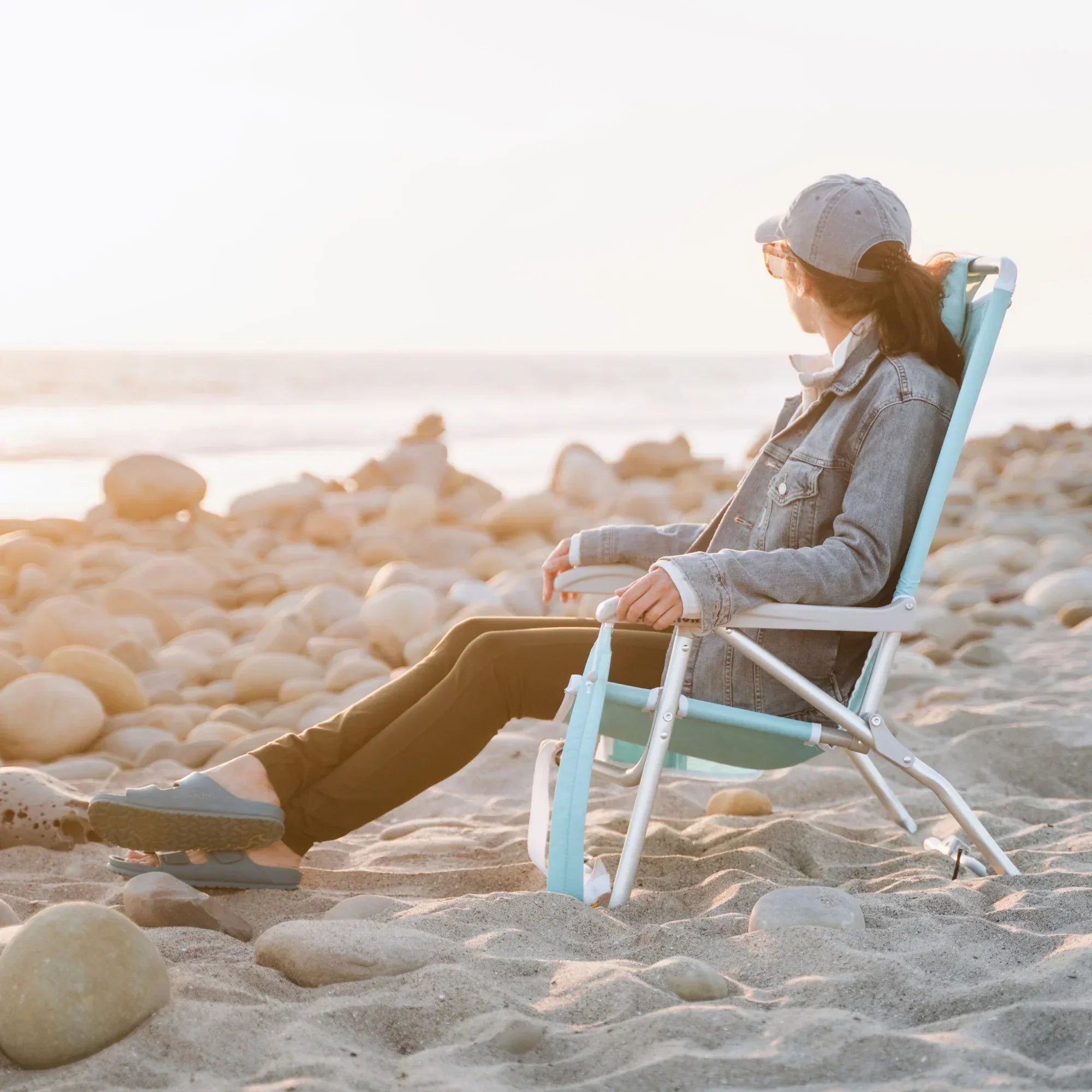 Reclining Beach Bi-Fold Beach Chair - Choice 601 - Low-Profile Reclining Beach Chair with Backpack Straps Detail