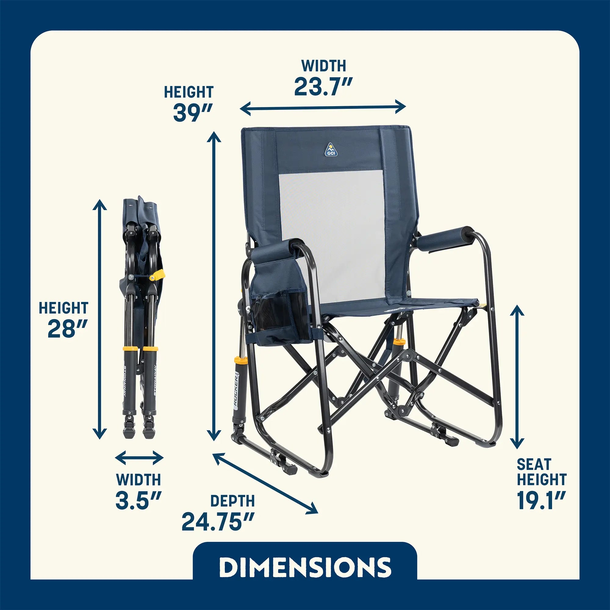 Heavy-Duty Freestyle Stowaway Rocker with Storage Pouch - Choice 573 - RoadTrip Rocker Smooth Motion Camp Chair Detail