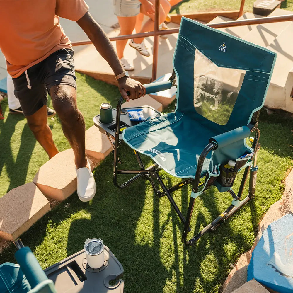 Luxury Camp Stowaway Rocker with Side Table - Choice 253 - Freestyle Rocker Portable Outdoor Folding Chair Detail