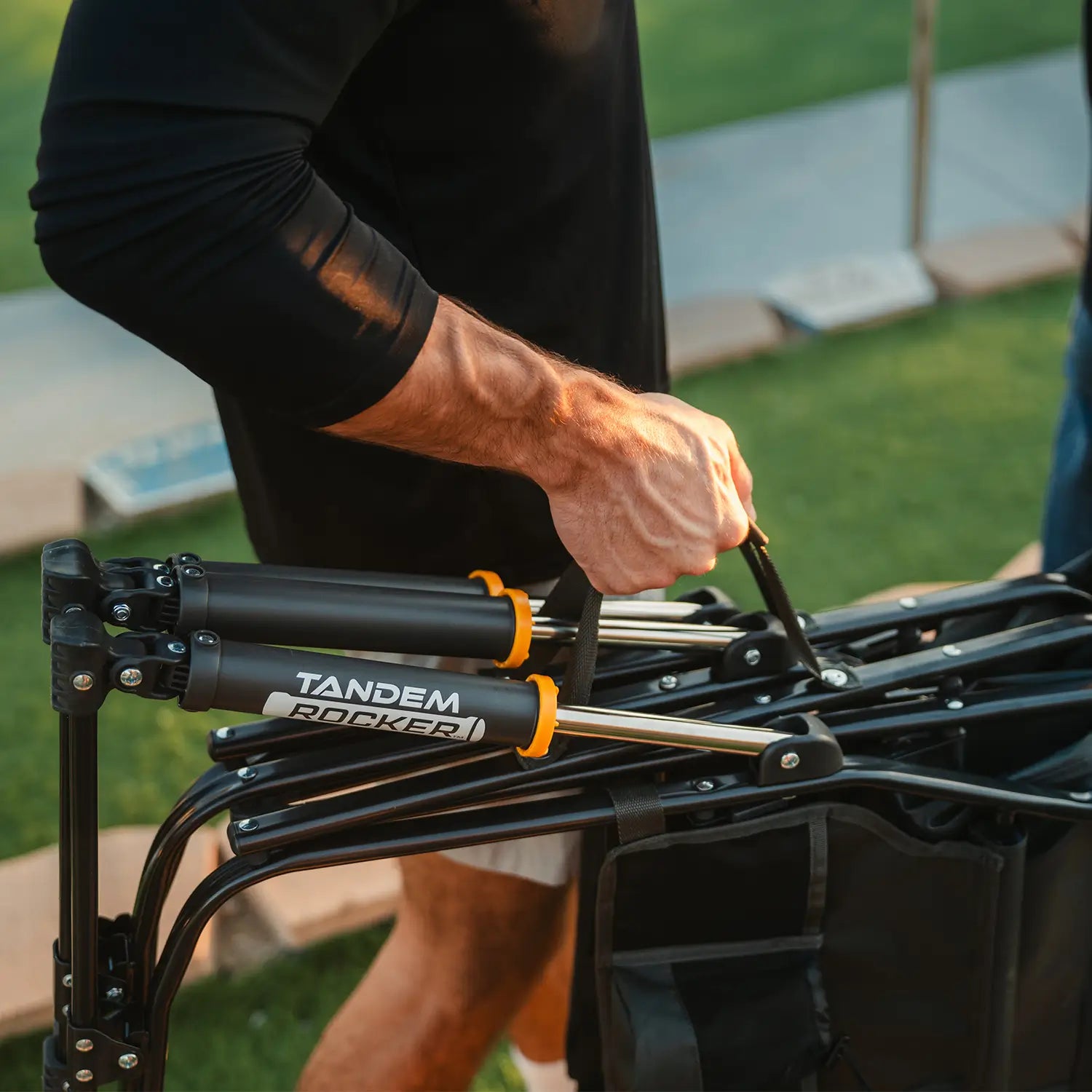 Patented Spring-Action Tandem Rocker - Choice 227 - Heavy-Duty Kickback Rocker with Beverage Holder Detail